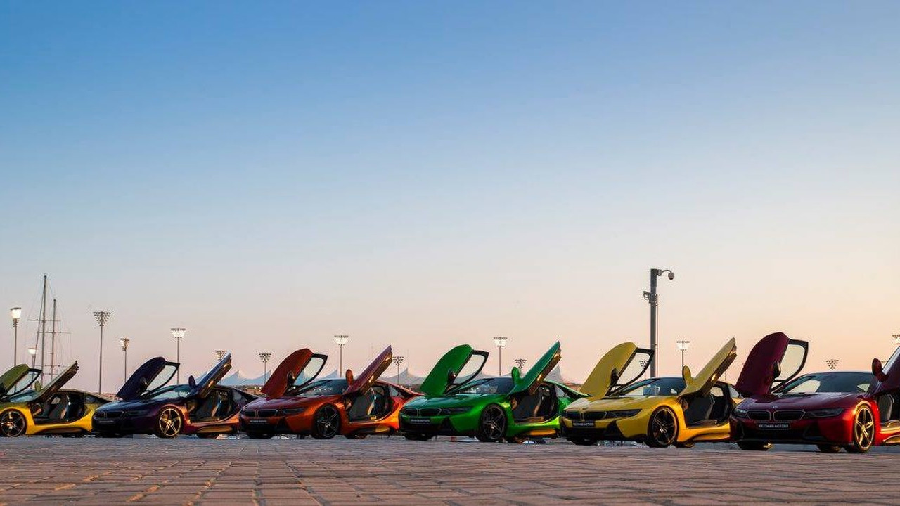 Colorful BMW i8s at Yas Marina Circuit